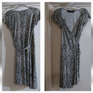 Norma Kamali Snake Print Short Sleeve black and white Wrap Dress M